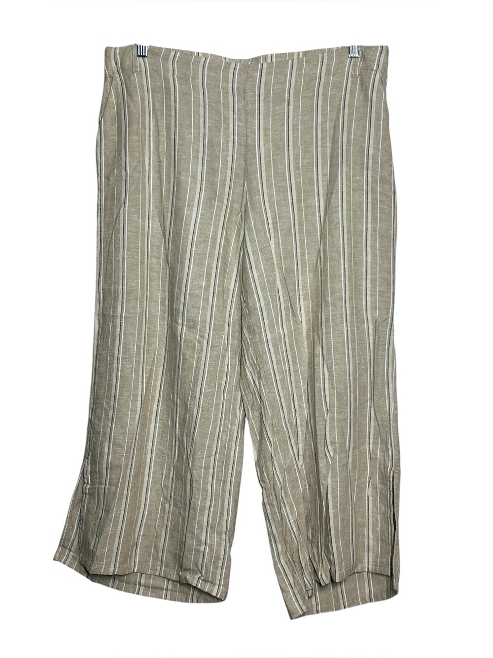 J Jill Pants Womens Size L Beige Stripe Linen Blend Wide Leg Cropped Casual